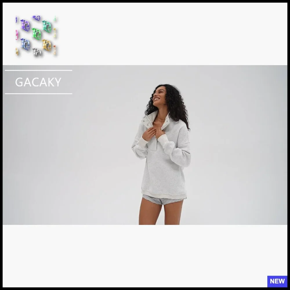 Oversized Button Front Sweatshirt Y2K Casual Pullover Long Sleeve Cotton Blend - Picture 7 of 7